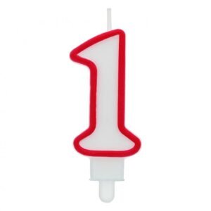 Torto žvakutė - Skaičius 1 baltas su raudonais pakraščiukais