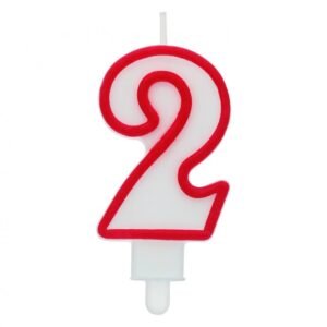 Torto žvakutė - Skaičius 2 baltas su raudonais pakraščiukais